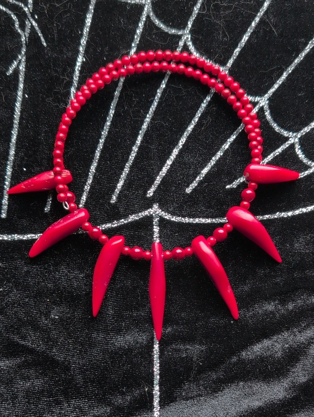 Red coral Spike , Red Howlite Beaded Choker Memory Wire